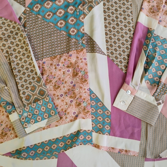 Rose & Olive Patchwork Quilt Button Up Top Womens XL Boho Grandmacore Retro - Picture 8 of 11